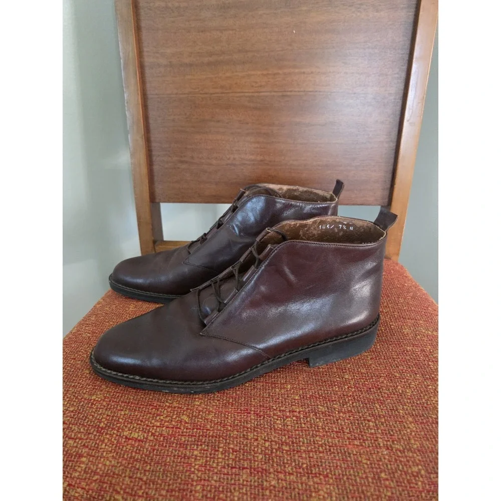 Vtg Bandolino Leather Ankle Boots Women's 7.5 N Brown 90s Chukka Lace Up